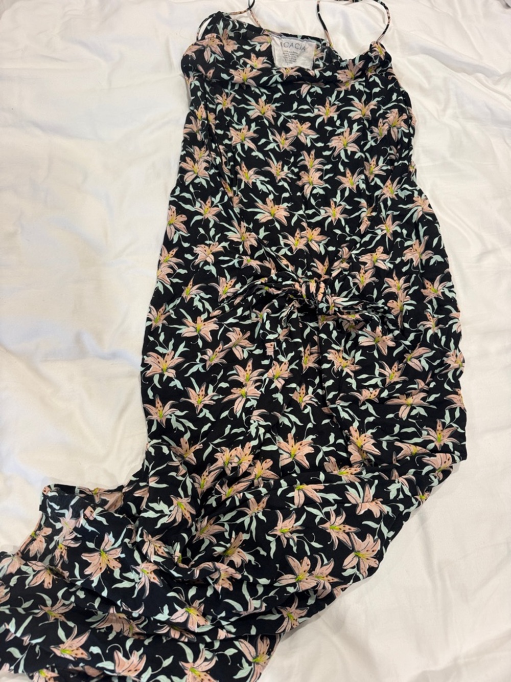 acacia swimwear Black Floral Swim Coverup with Pink & Green Pattern